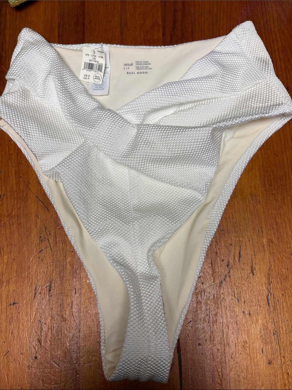 High-Waist Textured White Bikini Bottom